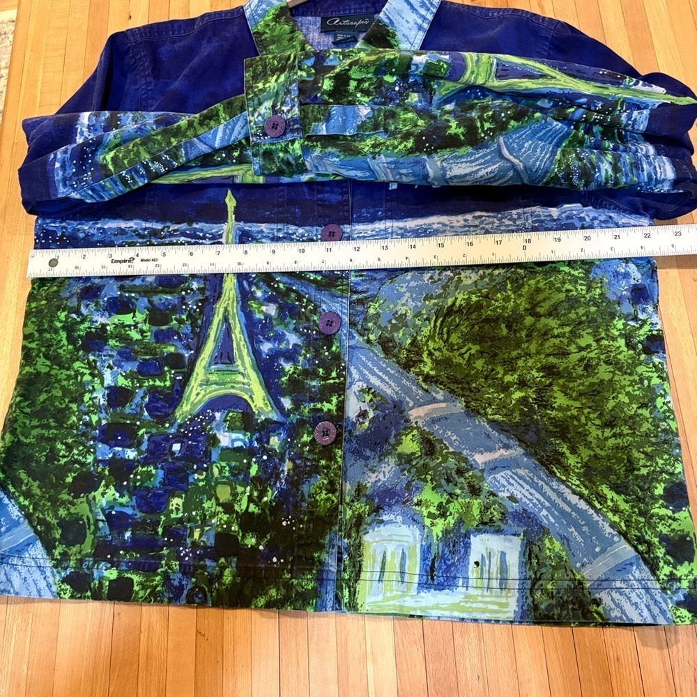 Vintage Paris Painting Purple Cotton Jean Jacket Artsy Artscapes Novelty Travel - Picture 8 of 9